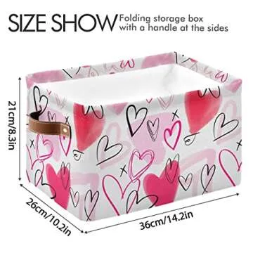 Happy Valentine's Day Pink Love Storage Basket Fabric Laundry Baskets Red Heart Storage Boxes Organizer Bag for Baby Cloth Dog Toy Book Storage Cubes Shelf Closet Bins 16×12×8 Inches