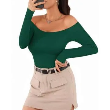MANGOPOP Off The Shoulder Long Sleeve Bodysuit for Women
