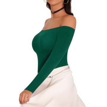 MANGOPOP Off The Shoulder Long Sleeve Bodysuit for Women