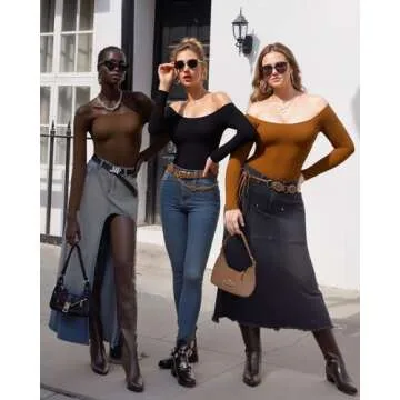 MANGOPOP Off The Shoulder Long Sleeve Bodysuit for Women