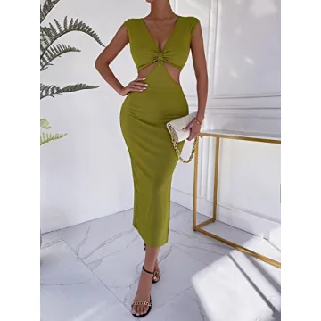 SOLY HUX Bodycon Dress with V Neck Cutout for Summer Fashion