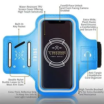 TRIBE Water Resistant Cell Phone Armband Case Running Holder for iPhone Pro Max Plus Mini SE (13/12/11/X/XS/XR/8/7/6/5) Galaxy S Ultra Plus Edge Note (21/20/10/9/8/7/6/5) Adjustable Strap & Key Pocket
