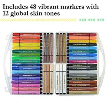 The Pencil Grip Magic Tri Stix, Non-Toxic and Washable Markers For Kids, 48 set, 36 Rainbow + 12 Global Skin Tone Markers, TPG-390