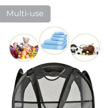Smart Design Deluxe Mesh Pop Up Square Laundry Hamper w/ Side Pocket & Handles - VentilAir Fabric Collapsible Design - for Clothes & Laundry - Home - (Holds 2 Loads) (14 x 23 Inch) [Black]