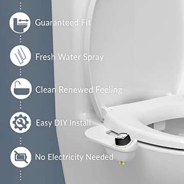 Bio Bidet Athens Toilet Seat with Perfect Fit, Fresh Water Spray, Non-Electric, Easy to Install Bidet, ROUND, White