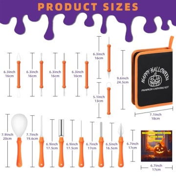 12PCS Halloween Pumpkin Carving Kit with 12 Stencils,Professional Stainless Steel Pumpkin Carving To...