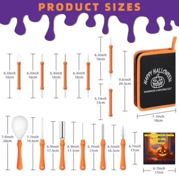 12PCS Halloween Pumpkin Carving Kit with 12 Stencils,Professional Stainless Steel Pumpkin Carving To...