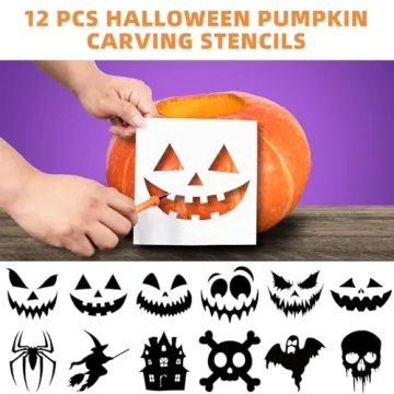12PCS Halloween Pumpkin Carving Kit with Stencils and Tools