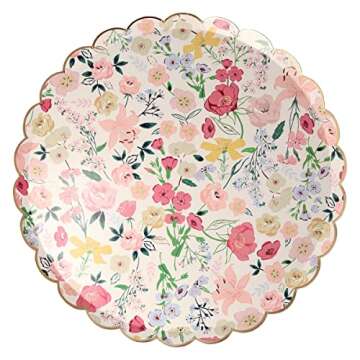 Meri Meri Floral Paper Plates (Pack of 8), Disposable Plates for Party, Floral Plates Available as Paper Dinner Plates & Side Plates with Scalloped Edges