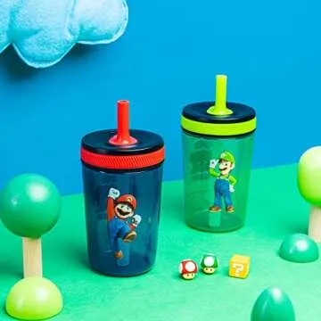 Zak Designs The Super Mario Bros. Movie Kelso Toddler Cups For Travel or At Home, 15oz 2-Pack Durabl...