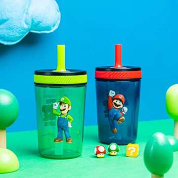 Zak Designs The Super Mario Bros. Movie Kelso Toddler Cups For Travel or At Home, 15oz 2-Pack Durable Plastic Sippy Cups With Leak-Proof Design is Perfect For Kids (Mario & Luigi)