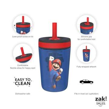 Zak Designs The Super Mario Bros. Movie Kelso Toddler Cups For Travel or At Home, 15oz 2-Pack Durable Plastic Sippy Cups With Leak-Proof Design is Perfect For Kids (Mario & Luigi)