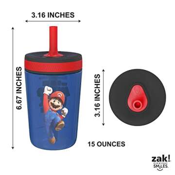 Zak Designs The Super Mario Bros. Movie Kelso Toddler Cups For Travel or At Home, 15oz 2-Pack Durable Plastic Sippy Cups With Leak-Proof Design is Perfect For Kids (Mario & Luigi)