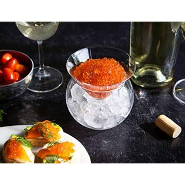 KooK Caviar Servering Set, Glass Chiller Serving Dish with Ice Holder, for Shrimp, Appetizers, Liquor, Martinis and Cocktails, Dishwasher Safe, 5 oz Bowl