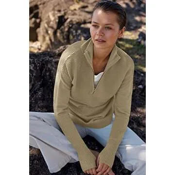 ANRABESS Women's 2025 Fall Long Sleeve Half Zip Casual Oversized Ribbed Knit Pullover Sweater Top Thumb Hole Trendy Outfits