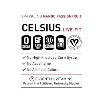 CELSIUS Sparkling Mango Passionfruit, Functional Essential Energy Drink 12 Fl Oz (Pack of 12)