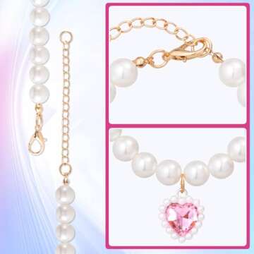 Mxxipp Adjustable Cat Pearl Collar for Small Pets - Pink