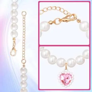 Mxxipp Adjustable Cat Pearl Collar for Small Pets - Pink