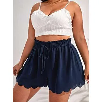 Plus Size Scallop Trim Wide Leg Shorts for Women