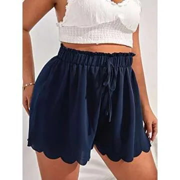 Plus Size Scallop Trim Wide Leg Shorts for Women