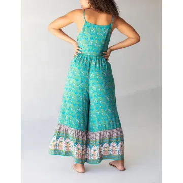 Yeokou Women's Summer Boho Jumpsuits Casual Wide Leg Bib Overalls Floral Print Rompers with Pockets