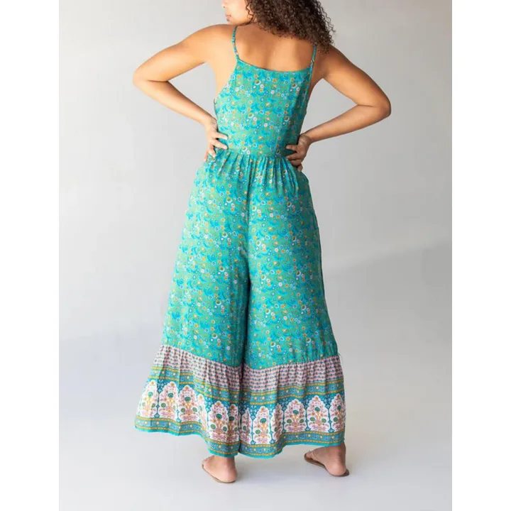 Yeokou Women's Summer Boho Jumpsuits Casual Wide Leg Bib Overalls Floral Print Rompers with Pockets