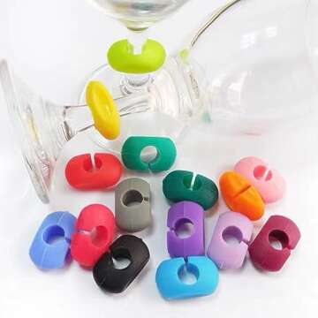 TuTuYa Wine Glass Charms, 52PCS Reusable Silicone Wine Glass Drink Markers, Glass Identifiers For Gl...