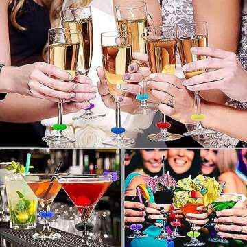 TuTuYa Wine Glass Charms, 52PCS Reusable Silicone Wine Glass Drink Markers, Glass Identifiers For Glass and Cups at Parties, Anniversary, Christmas,Carnivals, Banquets, Weddings,Graduated