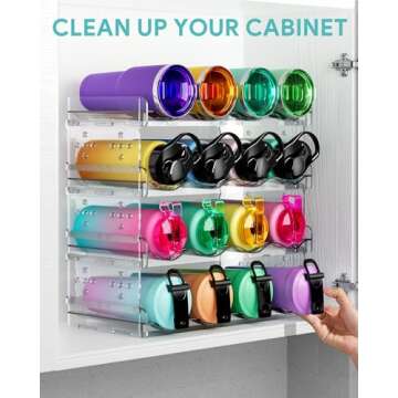Areforic 4 Tier Water Bottle Organizer - 16 Bottle Stackable Cup Organizer for Cabinet, Countertop, Pantry & Fridge, Free-Standing Kitchen Tumbler Storage Holder for Wine and Drink Bottles