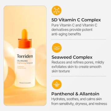 Torriden CELLMAZING Vita C Ampoule 30ml (1.01 fl.oz.) | Refining Sagging Pores and Skin Texture | 5D Vitamin C, Seaweed Complex, Panthenol | Korean Facial Serum