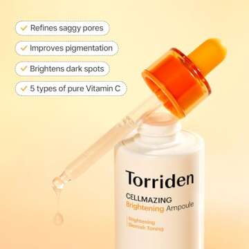 Torriden CELLMAZING Vita C Ampoule 30ml (1.01 fl.oz.) | Refining Sagging Pores and Skin Texture | 5D Vitamin C, Seaweed Complex, Panthenol | Korean Facial Serum