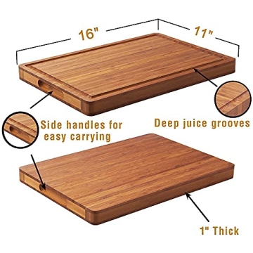 Bamboo Wood Cutting Board 1" Thick with Hidden Handles