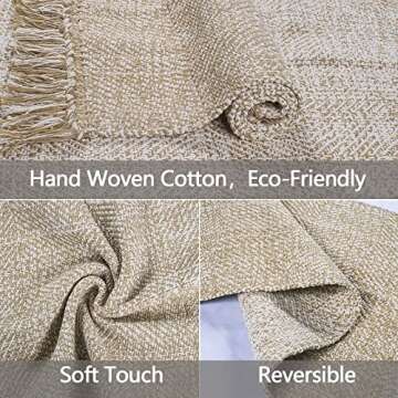 Boho Hallway Runner Rug 2'x 6',Khaki/Cream Hand-Woven Washable Entryway Runner Rug Cotton Farmhouse Laundry Room Runner Rug for Bedroom Bathroom Sink Foyer Bedroom