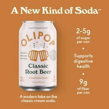 OLIPOP Prebiotic Soda Pop, Classic Root Beer, A New Kind of Soda Packed with Prebiotics, Fiber, and ...