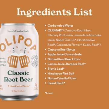 OLIPOP Prebiotic Soda Pop, Classic Root Beer, A New Kind of Soda Packed with Prebiotics, Fiber, and Botanicals, Gluten Free, Vegan, GMO Free, 12oz (12-Cans)