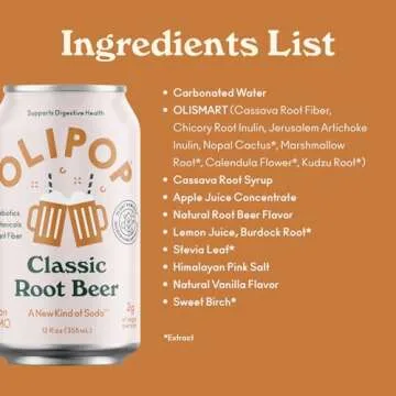 OLIPOP Prebiotic Soda Pop, Classic Root Beer, A New Kind of Soda Packed with Prebiotics, Fiber, and Botanicals, Gluten Free, Vegan, GMO Free, 12oz (12-Cans)