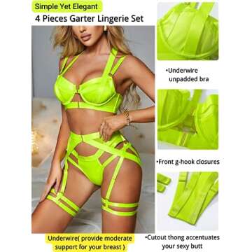 Kaei&Shi Garter Belt Thong Lingerie For Women,Strappy Racerback Sexy Lingerie,Harness Garter Leg Str...