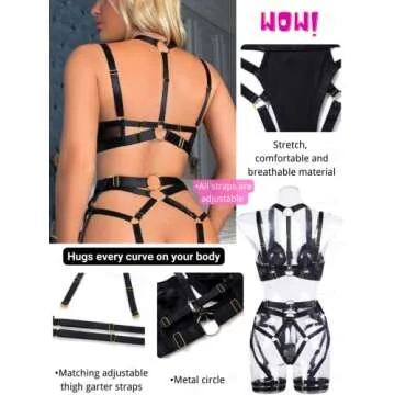 Kaei&Shi Garter Belt Thong Lingerie For Women,Strappy Racerback Sexy Lingerie,Harness Garter Leg Strap Matching 4 Piece Lingerie Set Blacklight Glow In The Dark Boudoir Plus Size Neon Green X-Large