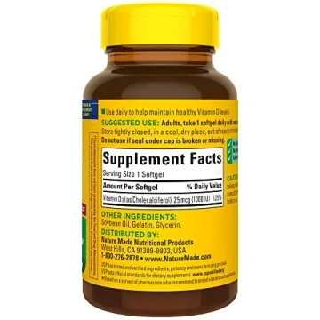 Nature Made Vitamin D3 1000 IU Softgels for Health
