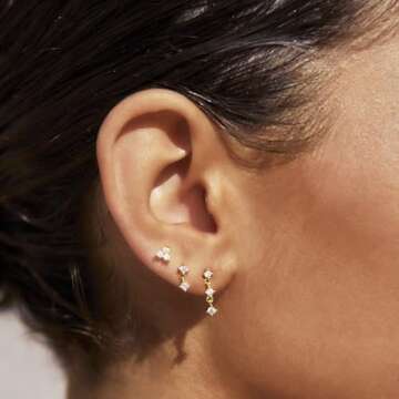 Fwlisesa Gold Stud Earrings, 14k Gold Plated CZ Drop Earrings, Dainty Gold Stacks, Hypoallergenic, Earring Sets for Multiple Piercing