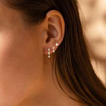 Fwlisesa Gold Stud Earrings, 14k Gold Plated CZ Drop Earrings, Dainty Gold Stacks, Hypoallergenic, Earring Sets for Multiple Piercing