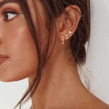 Fwlisesa Gold Stud Earrings, 14k Gold Plated CZ Drop Earrings, Dainty Gold Stacks, Hypoallergenic, Earring Sets for Multiple Piercing