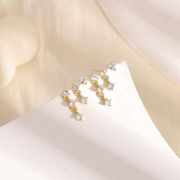 Fwlisesa Gold Stud Earrings, 14k Gold Plated CZ Drop Earrings, Dainty Gold Stacks, Hypoallergenic, Earring Sets for Multiple Piercing