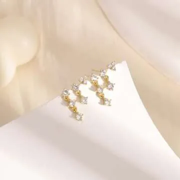 Fwlisesa Gold Stud Earrings, 14k Gold Plated CZ Drop Earrings, Dainty Gold Stacks, Hypoallergenic, Earring Sets for Multiple Piercing