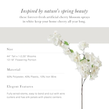Afloral Faux Cherry Blossom Stem - Realistic 44" Decor