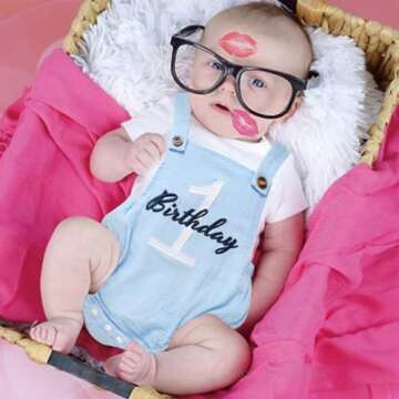 Baby Boys Girls 1st Birthday Romper Baby First Birthday Outfit Boy Solid Color Jumpsuit Cake Smash O...