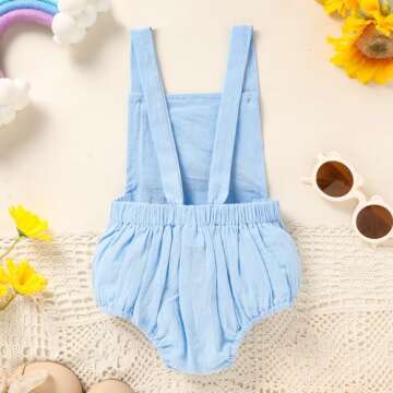 Baby Boys Girls 1st Birthday Romper Baby First Birthday Outfit Boy Solid Color Jumpsuit Cake Smash Outfit(Sky Blue,12-18M)
