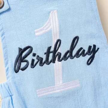 Baby Boys Girls 1st Birthday Romper Baby First Birthday Outfit Boy Solid Color Jumpsuit Cake Smash Outfit(Sky Blue,12-18M)