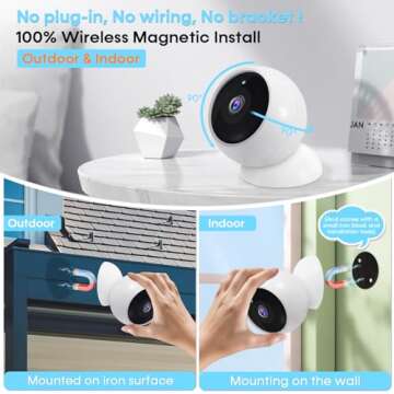 AMTIFO Security Cameras Wireless Outdoor: Magnetic 2-Pack Install-Free Indoor Smart 2K WiFi - Long B...