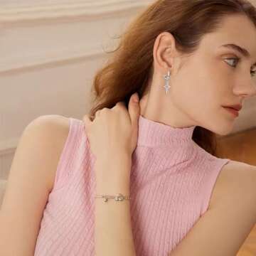 JDONL Minimalist Cross Hollow Star Dangle Drop Small Hoop Earrings Huggie Hoop Earrings Constellation Tiny Star Cartilage Studs Earring Jewelry Gift (Silver)